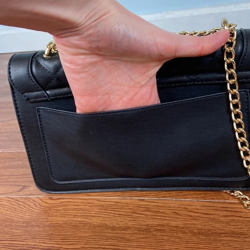 Badgley Mischka Quilted Studded Black Vegan Leather Cross Body Bag